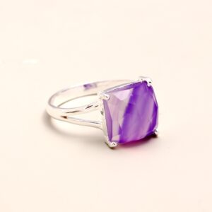 Fluorite Square Shape Healing Sterling Silver Ring
