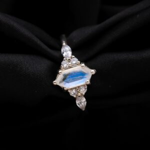Rainbow Moonstone Hexagon Sterling Silver Ring