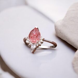 Strawberry Quartz Pear Shape Sterling Silver Ring