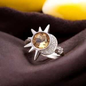 Citrine Quartz Round Shape Sterling Silver Ring