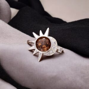 Smoky Quartz Round Shape Sterling Silver Ring