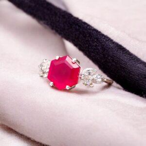 Pink Chalcedony Hexagon Shape Sterling Silver Ring