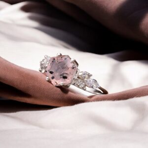 Pink Dot Quartz Hexagon Shape Sterling Silver Ring