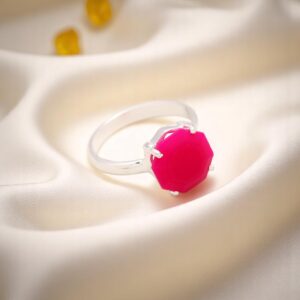 Pink Chalcedony Octagon Shaped Sterling Silver Ring