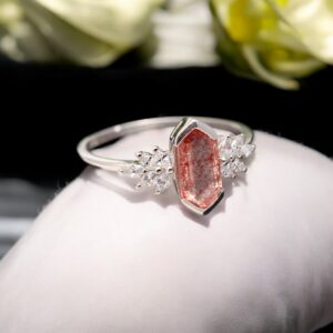 Red Strawberry Quartz Hexagon Solid Silver Ring