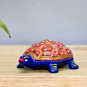 Elegant Metal Meenakari Red Shell Blue Tortoise Statue