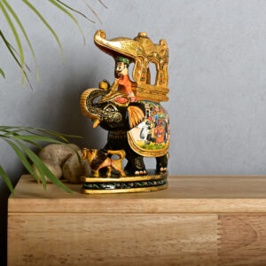 Graceful Wooden Elephant Pine Wood Miniature Art with Palki (Small)