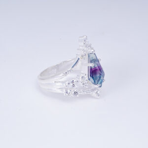 Multi Fluorite Kite Shape Crown Sterling Silver Ring
